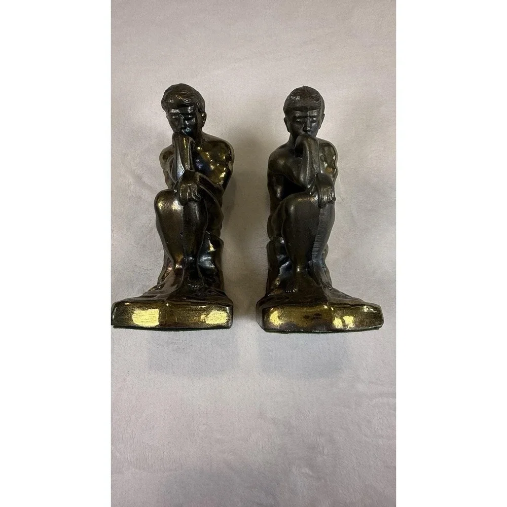 VTG Park Sherman's The Thinker Cast Metal Brass/Bronze Bookends C 1928